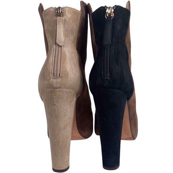 Aquazzura Suede Leather Booties Size 40 US 10 Brown Colorblock Heel Italy EUC - Picture 7 of 16
